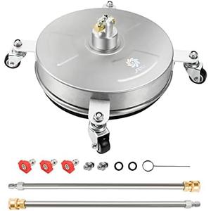 janz 14" Pressure Washer Surface Cleaner with 4 Wheels, Stainless Steel Housing, 1/4" Quick Plug, 2 Extension Wands, 2 Replacement Nozzles and 3 Spray Nozzles, 4000 PSI