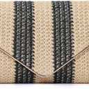 Fecialy Straw Striped Clutch Purses for Women Woven Envelope Handbag Straw Summer Beach Shoulder Bags Wallet (Black)