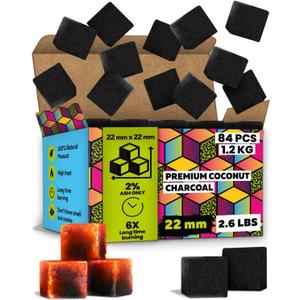 112 pcs Hookah Charcoal Hookah Coals for Hookah Coconut 22mm Cubes  Pack 112 pcs &1.2 KG (2.6 lbs)  Premium Quality 22mm M. ROSENFELD 100% Natural Coconut Charcoal Hooka Cubes  NOT Quick Light