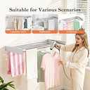 Foldable Wall Mounted Clothes Drying Rack 32’’, Retractable Laundry Room Drying Rack Clothing, Hidden Space Saver with Wall Template, 5 Rods, White