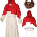 Irtysh Adult Jesus Costume Biblical Religious Robe Saint Shepherd Costume Wig Moustache Scarf Shawl Waist Rope set, 2XL