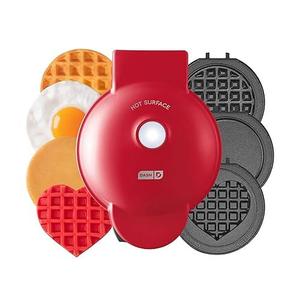 Dash MultiMaker® Mini System - Compact Waffle Maker For Family Breakfasts - Removable Griddle Plates Nonstick Surface - 3 Plates - Red - Color Red