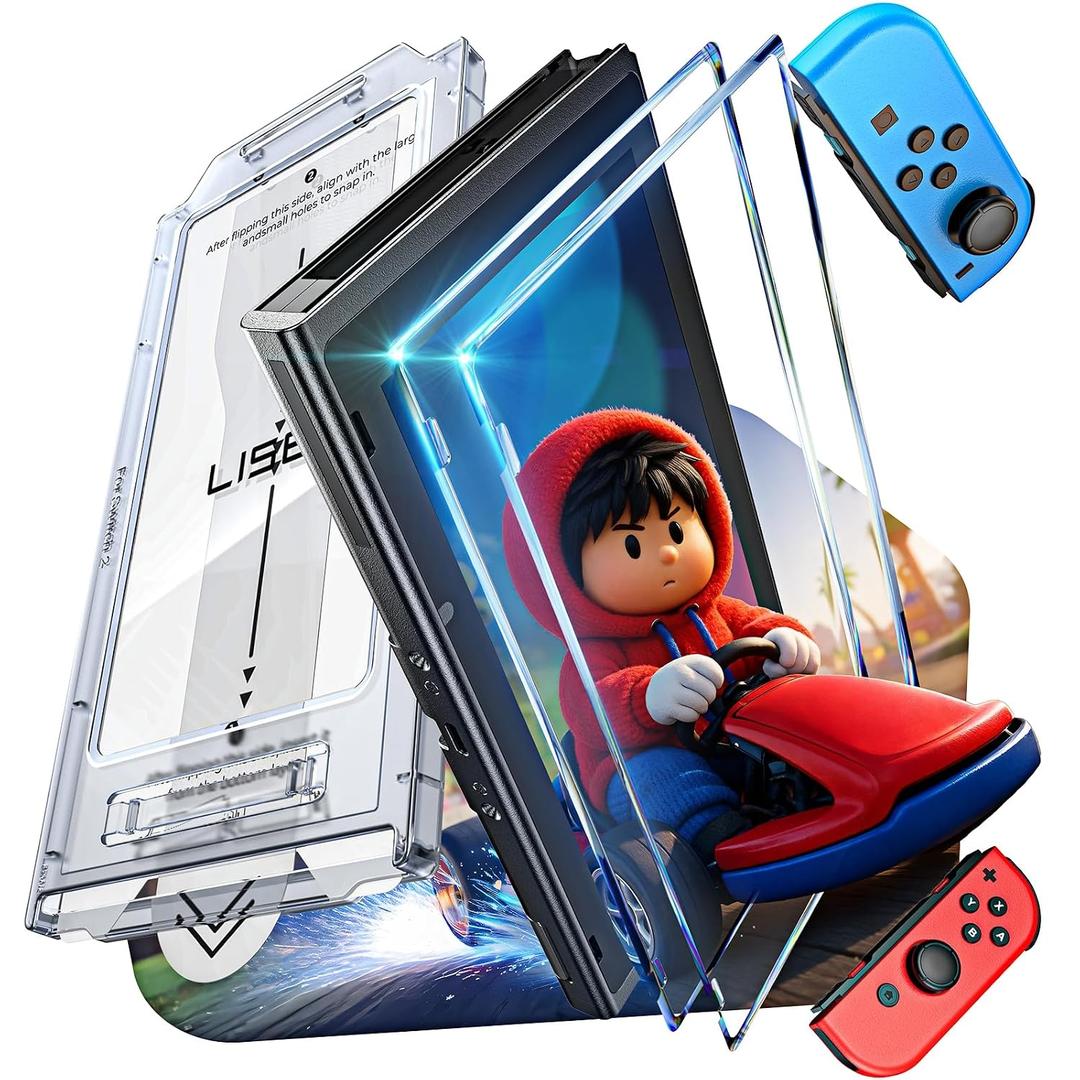 LISEN for Nintendo Switch 2017 Screen Protector [2025 Upgrade] (ANTI-GLARE & Auto Dust-Elimination) Screen Protector Switch Tempered Glass [Longest Durable] Full Coverage, 2 Pack