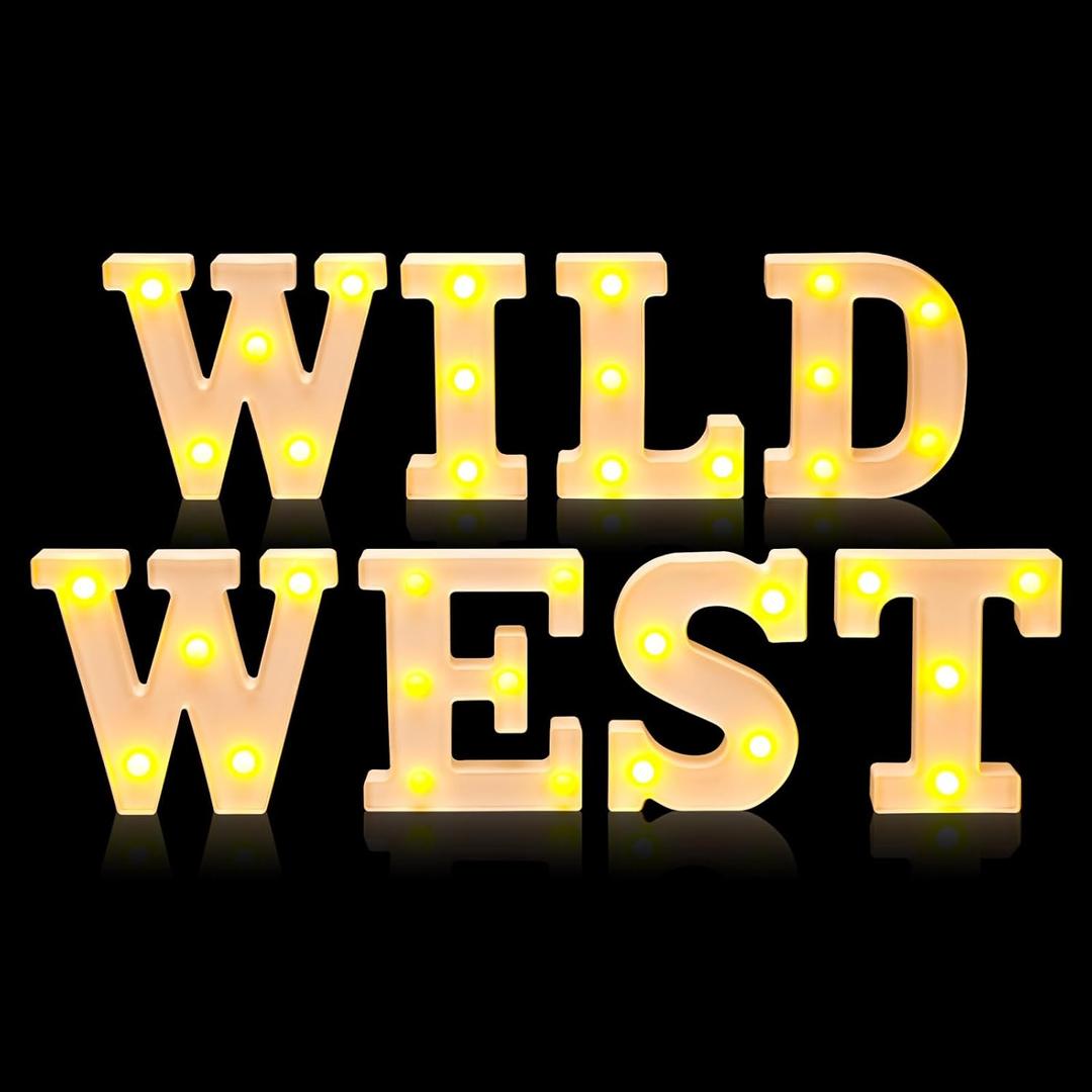 Western Party Decorations Wild West Light up Letters Sign West Cowboy & Cowgirl for Birthday Western Baby Shower Party Tabletop Decor Photo Props Supplies