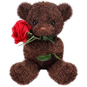 Civaner Bear Stuffed Animal Gift with Rose Funny Cute Bear Stuffed Animal Plush Gift for Mother Day Mom Birthday Wedding Christmas, 11.8 Inches(Brown)