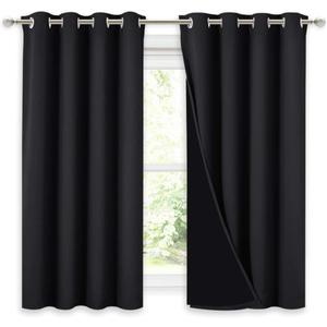 NICETOWN Truly Blackout Curtains 54 inches Length, 2 Thick Layers Completely Blackout Window Treatment Thermal Insulated Lined Drapes for Basement Window (Black, 1 Pair, 52 inches Width Each Panel)
