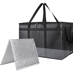 Bodaon 1PK Thermal Insulated Food Delivery Bag with Hard Bottom - 3X-Large Catering Cooler Bag for Hot and Cold Meals - Ideal for Commercial Pizza Transport, Grocery, Restaurants, and Events. Black