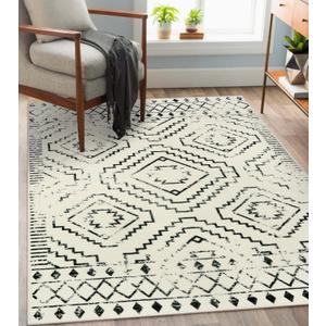 Wonnitar Moroccan 4x6 Area Rug, White Boho Rugs for Living Room, Washable Soft Large Rug for Bedroom,Non-Slip Geometric Throw Carpet, Low Pile Accent Mat for Nursery Bedside Dorm (Beige,4'x6')