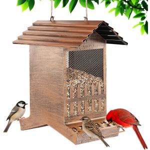 Large Bird Feeder, Extra Large 8 Lbs Capacity with 2-Side Feeding, Weatherproof Wasteproof Hanging Metal Bird Feeders for Outdoor, Easy to Clean & Refill