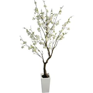 6.7FT Artificial Cherry Blossom Tree with Planter - Realistic Faux Sakura Tree for Home Office Decor, White Flowers, Low Maintenance Indoor/Outdoor Tree (6.7FT)