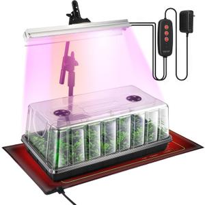 1020 Seed Starter Tray, Seed Starter Kit with Grow Lights and Heat Mat, Indoor Seedling Trays Kit, 5.9 inch High Humidity Dome, 96 LED Grow Lights for Seedling, Mini Greenhouse