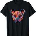 Halloween, Pit Bull, Sugar Skull, Funny, Dogs, Flowers T-Shirt