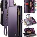 Defencase for Galaxy S26 Case Wallet with RFID Blocking Card Holder for Women, Elegant PU Leather Magnetic Snap Flip Wristlet Strap Zipper Wallet Phone Cases for Samsung Galaxy S26 5G 6.3", Purple