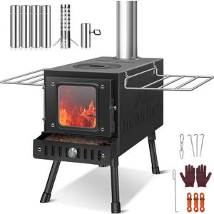 Wood Burning Stove,Tent Stove for Heating,Folding Portable Wood Stove for Tent,Cooking,Courtyard,Camping Stove include Chimney Pipes and Spark Arrestor, Black-LOGO Wood Burning Stove,Tent Stove for Heating,Folding Portable Wood Stove for Tent,Cooking,Courtyard,Camping Stove include Chimney Pipes and Spark Arrestor, Black-LOGO