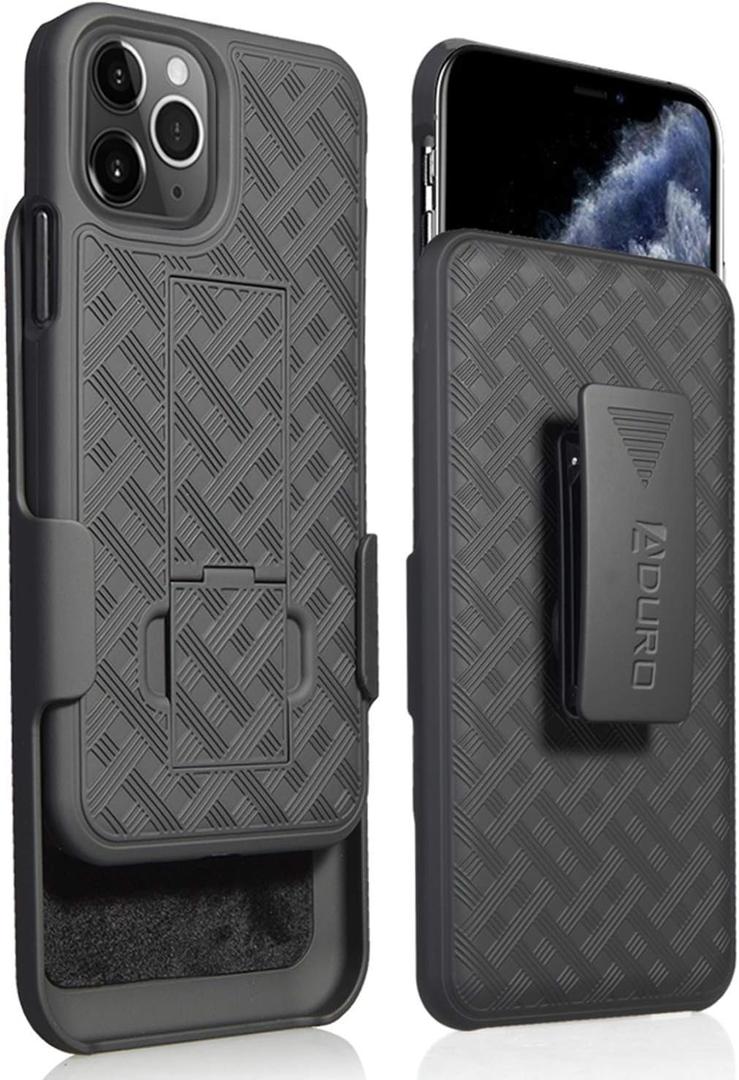 Aduro Combo Case & Holster for iPhone 11 Pro Max, Slim Shell & Swivel Belt Clip Holster, with Built-in Kickstand for Apple iPhone