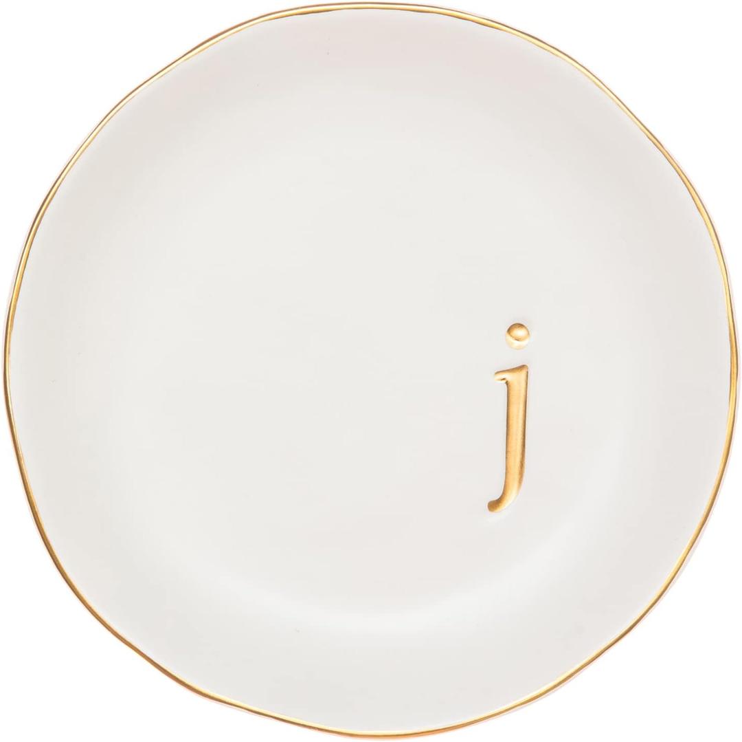 COLLECTIVE HOME - Ceramic Jewelry Tray, Decorative Trinket Dish for Rings Earrings Necklaces Bracelet Watch Keys, Birthday Mother's Day Christmas Gift for Women, 4.75", White Surface (J)