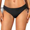 Talisea Womens Full Coverage Bikini Bottoms - Low Rise Bathing Suit Swim Bottom Side Tie Ruched Swimsuits Swimwear Black, Small