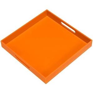 Orange Sturdy Acrylic Serving Tray with Handles-12x12Inch-Serving Coffee,Food,Breakfast,Butler-Kitchen Countertop Tray-Makeup Drawer Organizer-Vanity Table,Ottoman Tray-Decorative Tray