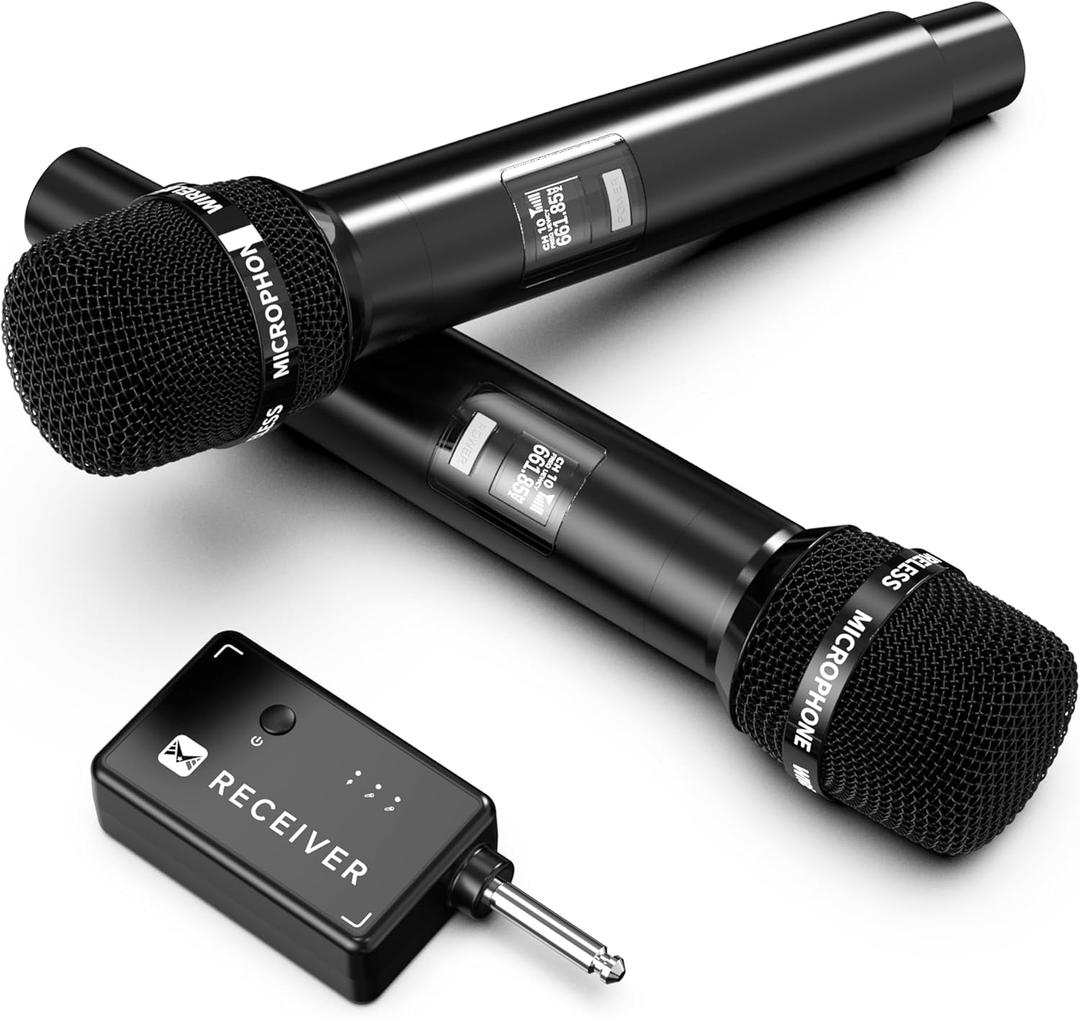 Wireless Microphones, Wireless Microphone with One-to-One Chip Connection, 40H Rechargeable Battery, 200FT Range, Plug and Play, Ergonomic Design,Less Latency Microphone for Singing, Speech, Party (Black)