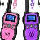 Wishouse Walkie Talkies for Kids Rechargeable with USB Charger 6000mAh Battery,Outdoor Camping Games with Flashlight Lanyard,Toys for Girls,Halloween Xmas Birthday Gift for Children 2 Pack Pink Purple