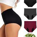 EcoPeriod Bamboo Period Underwear for Women Heavy Flow High Waist Postpartum Underwear Menstrual Leakproof Period Panties 3 Pack(Black + DeepGray + WineRed,4XL)