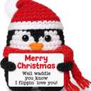 2 x Funny Christmas Positive Crochet Penguin, Christams Holiday Gifts for Women Men Wife Husband Mom Dad Daughter, Small Stocking Stuffers Gifts for Boyfriend Girlfriend Couples Teen, Emotional Cute Decor