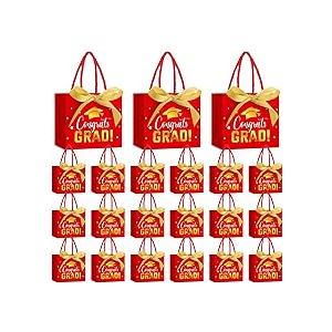 Jetec 45 Pack 2025 Graduation Gift Bags Bulk Small Congrats Bags with Handle and Bow Ribbon 5.5 x 4.7 x 2.5 Inch Grad Paper Treat Gifts Party Favor Supplies for College High School, Red/Gold 