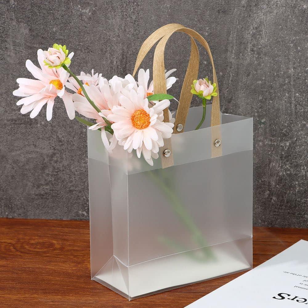 Gift Bag Clear Tote Bag Frosted PP Bags Translucent Tote Transparent PVC Handbag Gift Wrapping Package Waterproof Storage Bag, 49 Pack