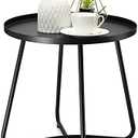 Danpinera Outdoor Side Tables, Weather Resistant Steel, Small Round End Table for Patio Yard Balcony Garden Bedside Black
