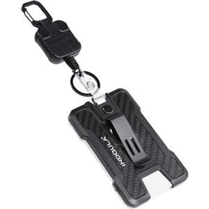 Retractable Badge Holder with Clip,Heavy Duty Retractable Keychain with Tactical ID Card Holder (Holds 4 Cards),Carbon Fiber-Texture, with 31.5Badge Reel,Black