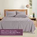 Casa Platino 100% Cotton Full Size Sheets Crisp Percale Sheets Full with 4 Pillowcases, with 15" Deep Pocket Sheet for Secure Fit, Ultra Soft & Cozy, Excellent Quality & Fit Grey Lavender