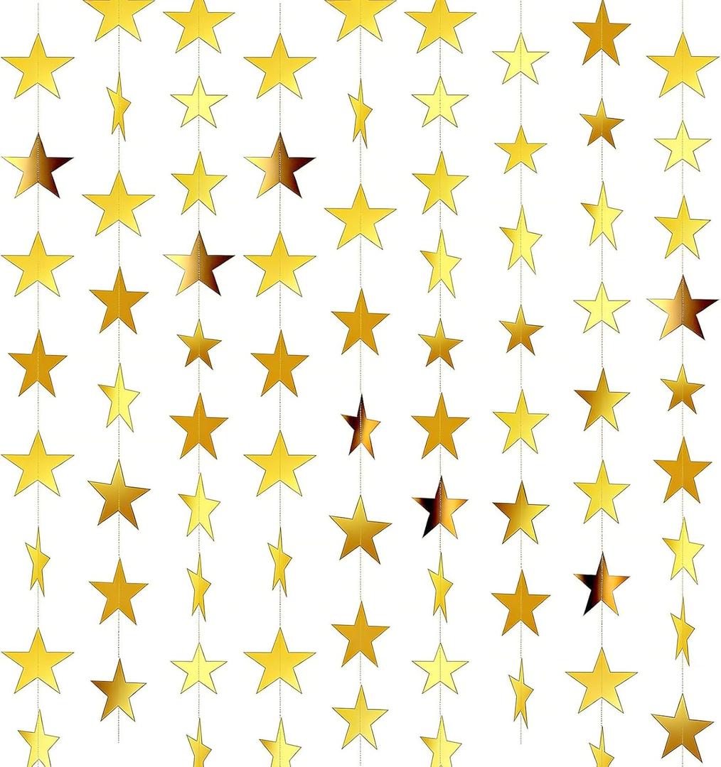 6PCS Gold Star Garland Decorations - 78 Feet Double Side Hanging Stars Decorations for Ceiling, Paper Star Garland Gold Star Streamers for Birthday Wedding Engagement Homecoming Classroom Party
