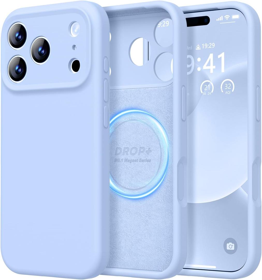 LOVE 3000 Designed for iPhone 17 Pro Case, Premium Silicone [Compatible with Magsafe][Soft Anti-Scratch Microfiber Lining] Shockproof Protective Phone Case for Men Women 6.3", Light Blue