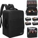 Relavel Makeup Backpack with Makeup Brush Case, Extra Large Travel Train Case Professional Artist Kit Set Bag with 4 Clear Bags, Brush Storage Organizer Box for Cosmetic Hair Tools, Black