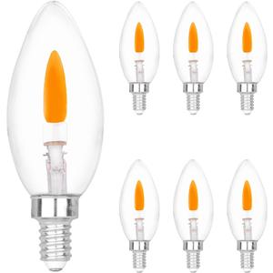 E12 Base (Miniature Screw) C35 Flame Tip Flicker Bulbs - Crystal Clear Candle Light with Orange Glow Effect for Halloween E12 Non-Dimmable Chandelier Replacement Bulbs, 6-Pack