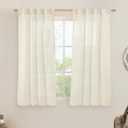 LAMIT Natural Linen Semi Sheer Curtains 45 Inch, Light Filtering Neutral Window Curtains for Bedroom Farmhouse Boho Back Tab and Rod Pocket Panels, Natural Cream Ivory, 2 Panels, 38 x 45 Inch