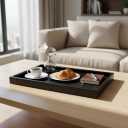30 x 16 inches High-End Light Luxury Leather Rectangle Oversized Service Tray for Ottoman Tray, Coffee, Food, Family Dinner, Picnic, Party Essentials (Black, 30 x 16 inch)