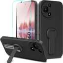 Case for TCL 60 SE 60SE 5G Phone Case with Tempered Glass Screen Protector, 360 Rotatable Folding hidden Kickstand/Stand Silicone TPU Protective Cover Case for TCL 60 SE TCL 60SE 2025 - Black