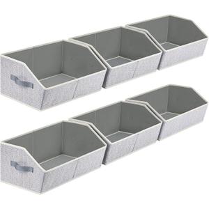 Closet Organizers Bins 6 Packs - Large Closet Shelf Organizer with Handles, Fabric Trapezoid Storage Bins, Collapsible Storage Cubes for Clothes, Towels, Light Grey