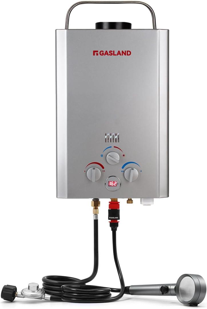 Portable Tankless Water Heater, GASLAND Outdoors 6L 1.58GPM Propane Water Heater for RV Camping, Overheating Protection (Silver)