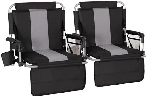 ALPHA CAMP Stadium Seat Chair for Bleachers with Back & Arm Rest (Black Grey)