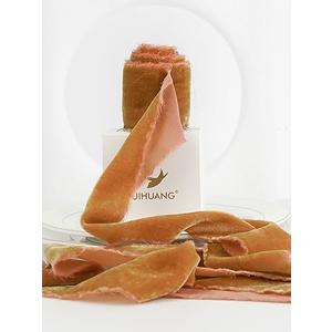 HUIHUANG Cinnamon Velvet Ribbon 2 inch Handmade Frayed Silk Velvet Ribbon for Flower Bouquet, Gift Wrapping, Invitations, Holiday Christmas Decor, Wedding Bridal Shower Decor-3 Yards