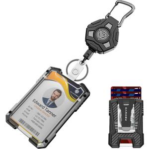 Oaridey Retractable Badge Holders, Heavy Duty Retractable Keychain with Tactical ID Card Holder (Holds 5 Cards), ID Badge Holders with Metal Clip, 31.5' Badge Reel
