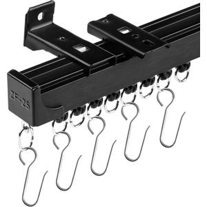 Ceiling Curtain Track Room Divider Curtain Rods Track with Hooks Ceiling Mounted Curtain Rail Black Suitable for Living Room Bedroom Bathroom (12FT) (9-12 ft (108-144 in))