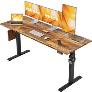 Agilestic Electric Standing Desk, Large 60 x 24 Inches Height Adjustable Desk, Sit Stand up for Work Office Home, Ergonomic Rising Computer Table with Memory Preset, Rustic Brown