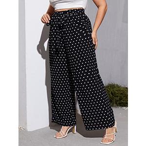 EVLTN Plus Size Pants Women Plus Polka Dot Belted Wide Leg Pants Plus Size Pants Women (Color : Black, Size : XX-Large)