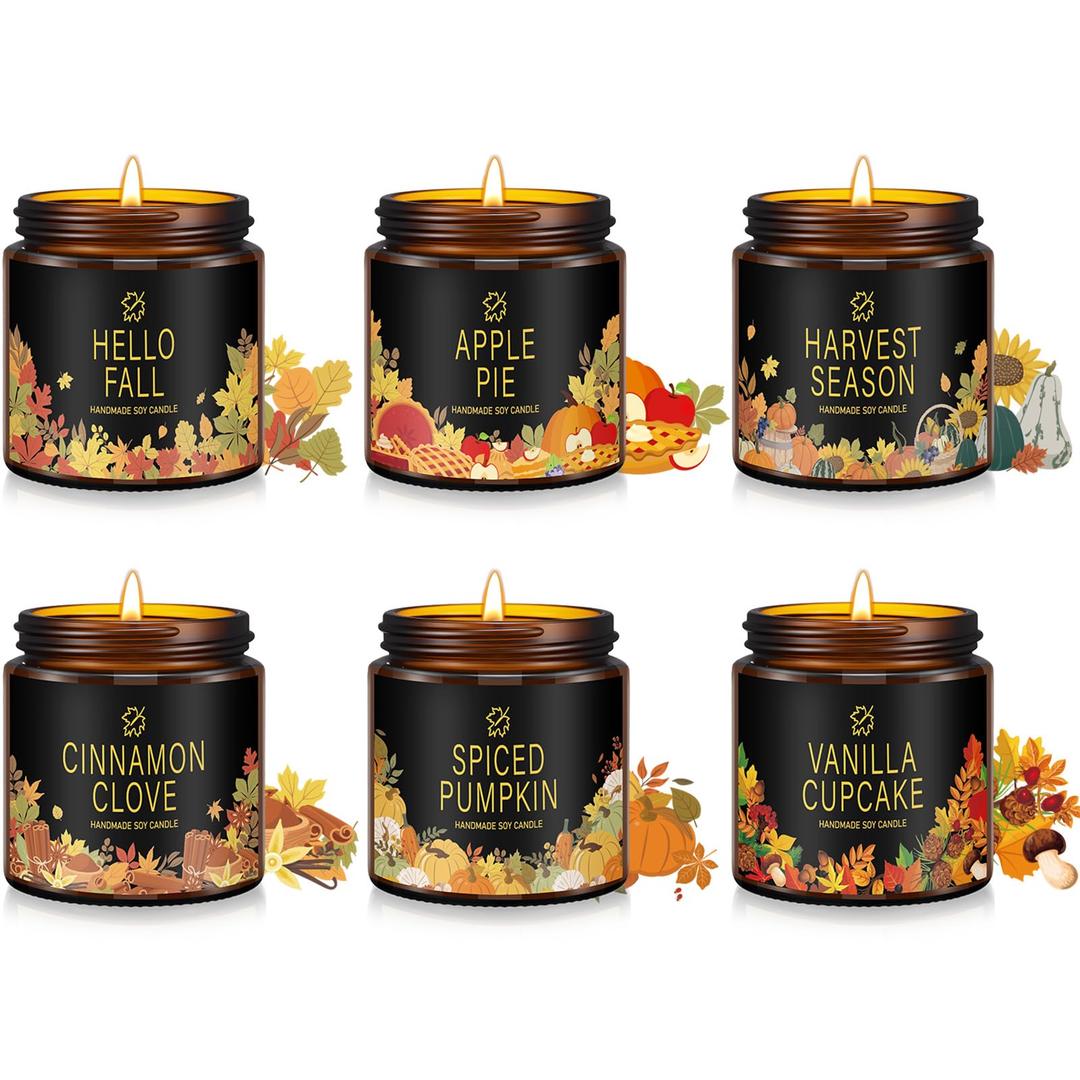 Conelist 6 Pcs Holiday Candle Gifts for Women Bulk Farmhouse Scented Soy Candles with Lid Vintage Glass Jar for Women Men Home Birthday Office Holiday Party Favor Supplies Decor Gifts (Elegant Xmas)