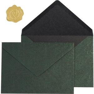 50 Pieces A7 Envelopes 5x7, Dark Green, Flower Pattern, Luxury Mailing Envelopes with Gold Stickers for Invitations, Wedding, Graduation, Baby Shower