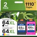 64XL Ink Cartridges Black/Color Combo Pack Replacement for HP Ink 64 for HP 64 Ink 64XL Work with HP Envy Photo 7855 7858 7155 7120 6252 6255 6258 7164 7864 Tango Tango X Printer (1 Black, 1 Color)
