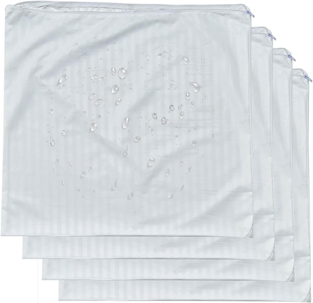 Kingnex 4 Pack Feather Proof Pillow Protectors 18x18 Waterproof Cover for Goose Down Square Throw Pillows (White)